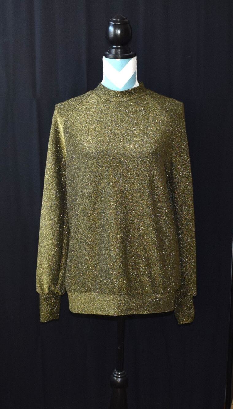 Fashion Nova Lurex Womens Blouse Size L Black/ Gold Long Sleeve Pullover